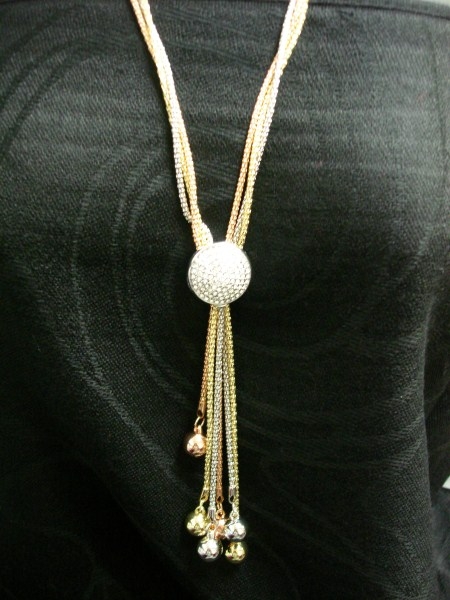 Tri Color Long Chain Necklace Set